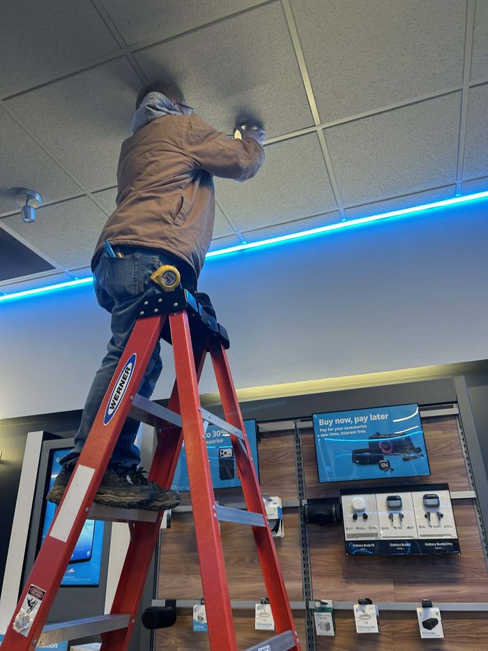 Commercial lighting installation at AT&T store